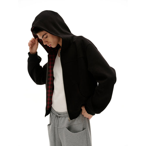 Unisex Kapuzenjacke mit Karofutter und durchgehendem Reißverschluss Drune