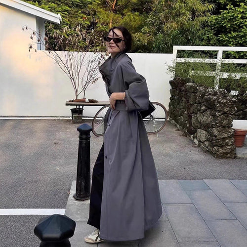 Damen Langer Mantel im Kimono-Stil mit Bindegürtel und weiter A-Linie Drune