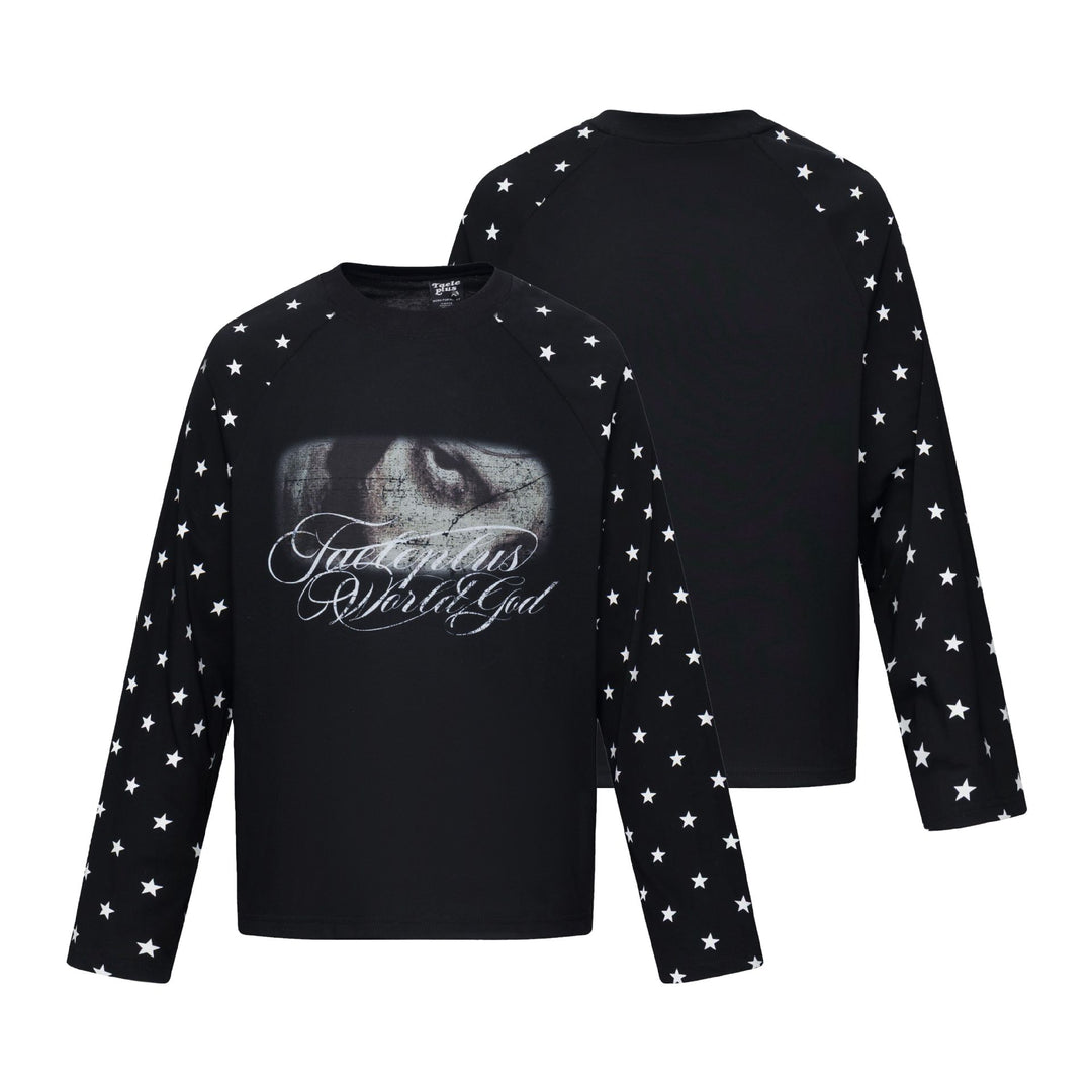 Unisex Langärmliges Sweatshirt mit Raglanärmeln, Stern-Printärmeln und Vintage-Grafik Drune