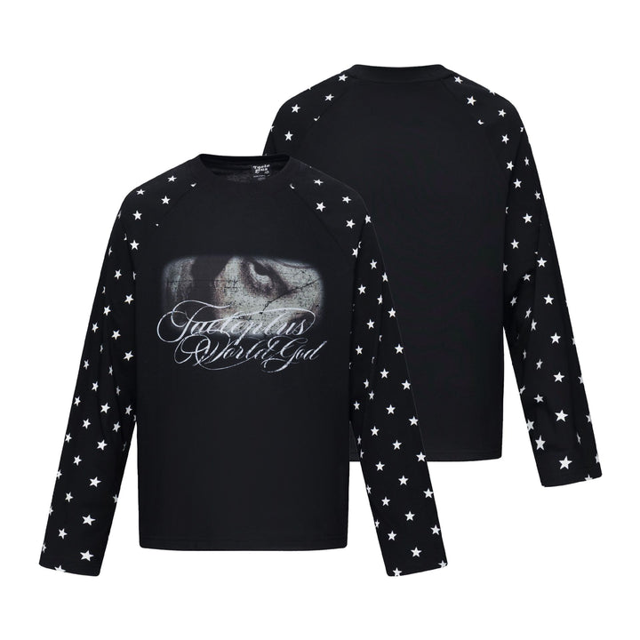 Unisex Langärmliges Sweatshirt mit Raglanärmeln, Stern-Printärmeln und Vintage-Grafik Drune
