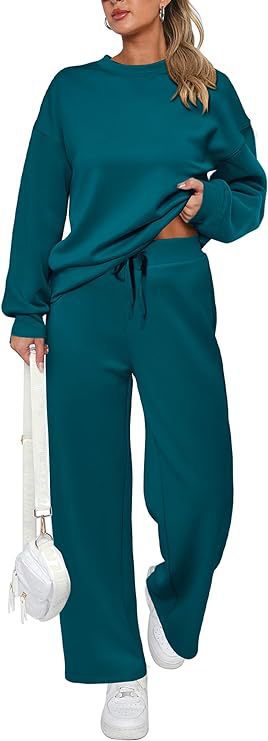 Damen nan zweiteiliges French-Terry Lounge-Set mit oversized Rundhals-Pullover und weitem Highwaist-Jogger Drune