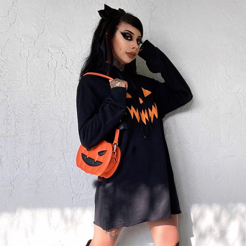 Damen Kapuzenkleid mit Halloween-Motiv Drune