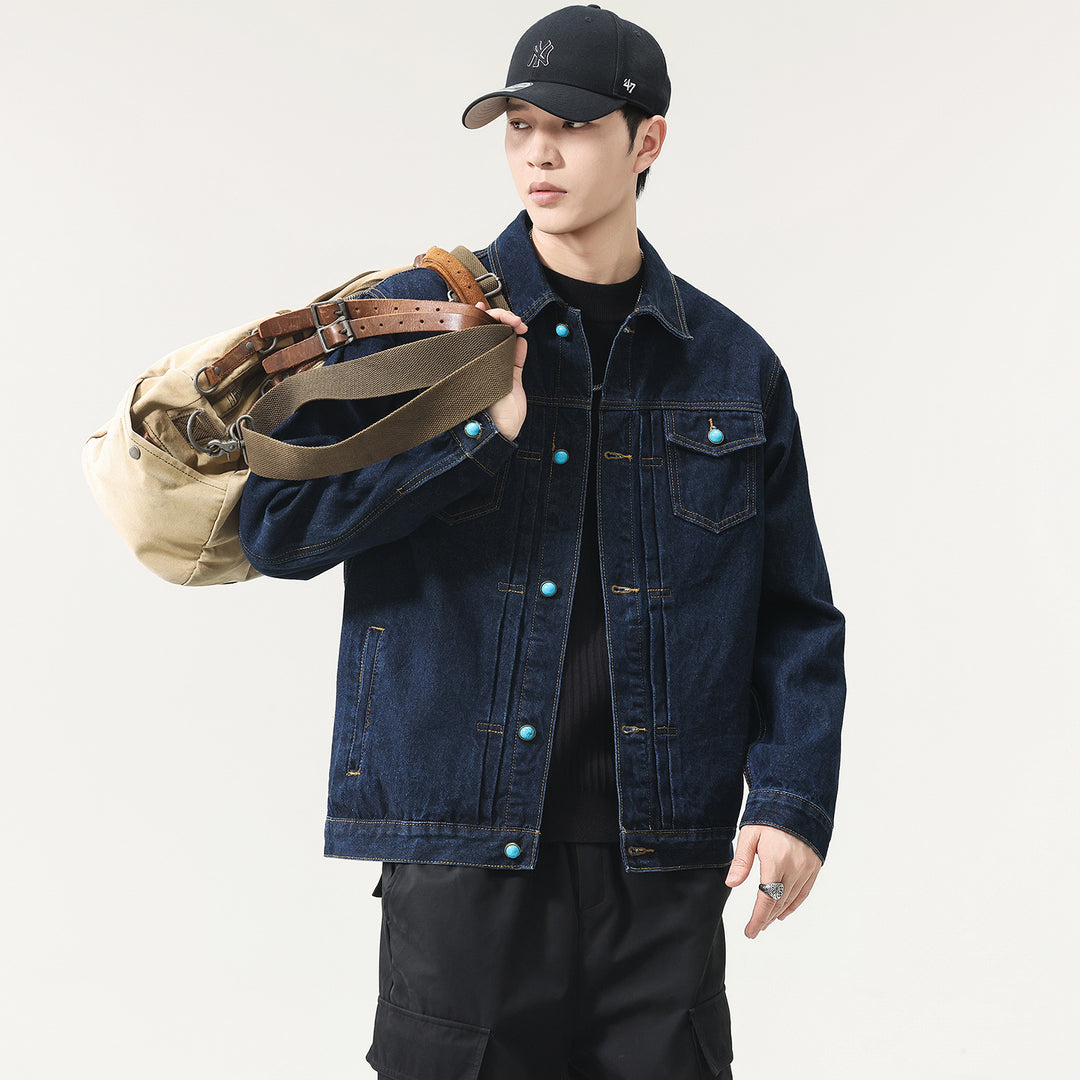 Herren Oversize Denimjacke mit Zierdruckknöpfen und Kastenform Drune