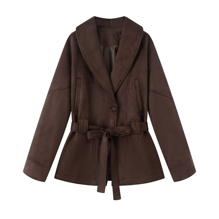 Damen elegante Wildlederjacke mit Taillengürtel Drune