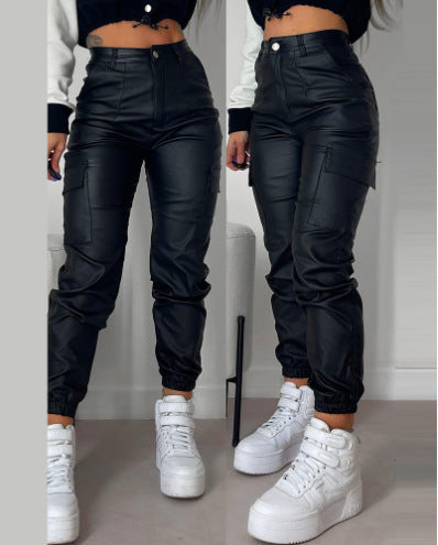 Damen modische High-Waist Cargo-Hosen mit elastischem Bündchen Drune
