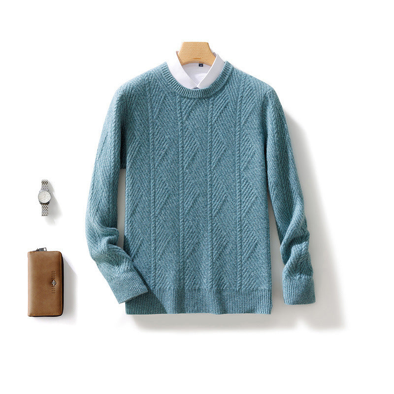 Herren strukturierter Rundhalspullover aus weichem Wollmix mit Chevron‑Strick Drune