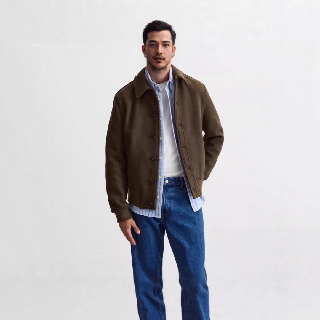 Herren Kurzblouson im Hemdjacken‑Stil aus Wollmix mit Rippbündchen Drune
