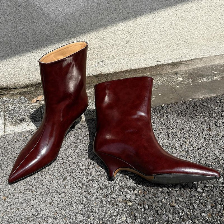 Damen spitz zulaufende Stiefelette mit sculpted Kitten-Absatz und mid-calf Schaft Drune