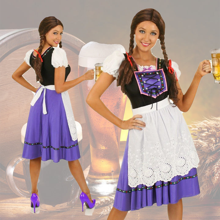 Damen nan Trachtenkleid mit geschnürter Miederblende und bestickter Schürze Drune