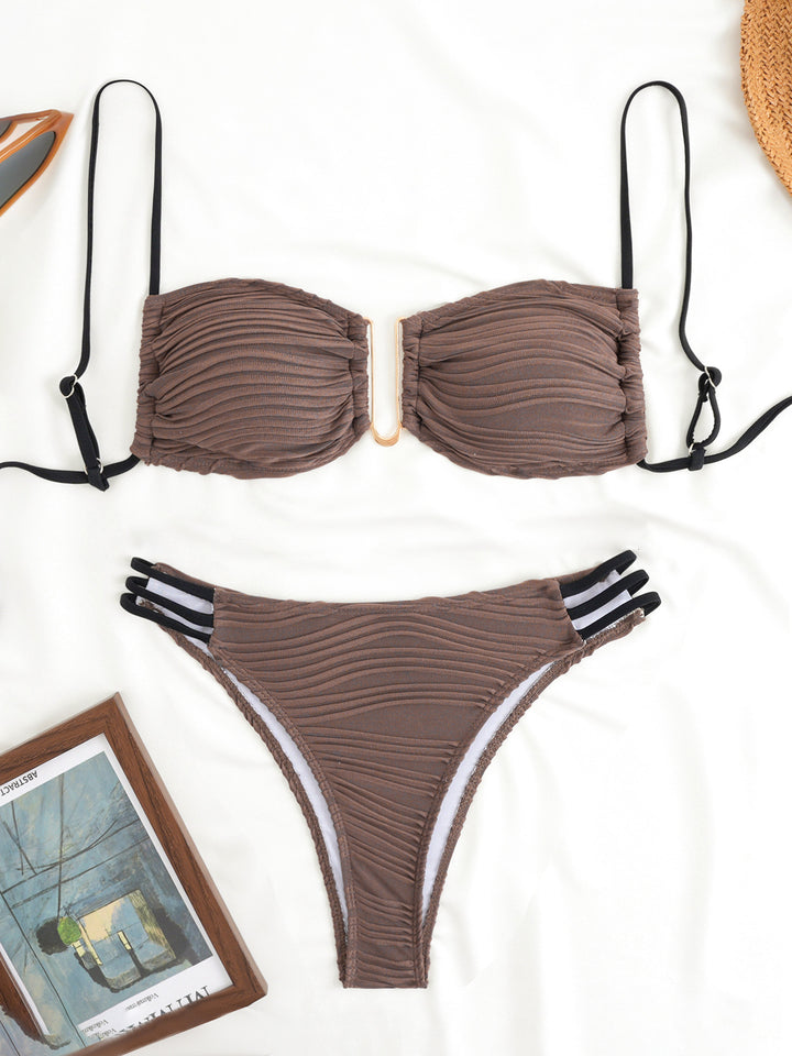 Damen Bandeau-Bikini mit raffiniertem Falten-Design und seitlichen Bindebändern Drune
