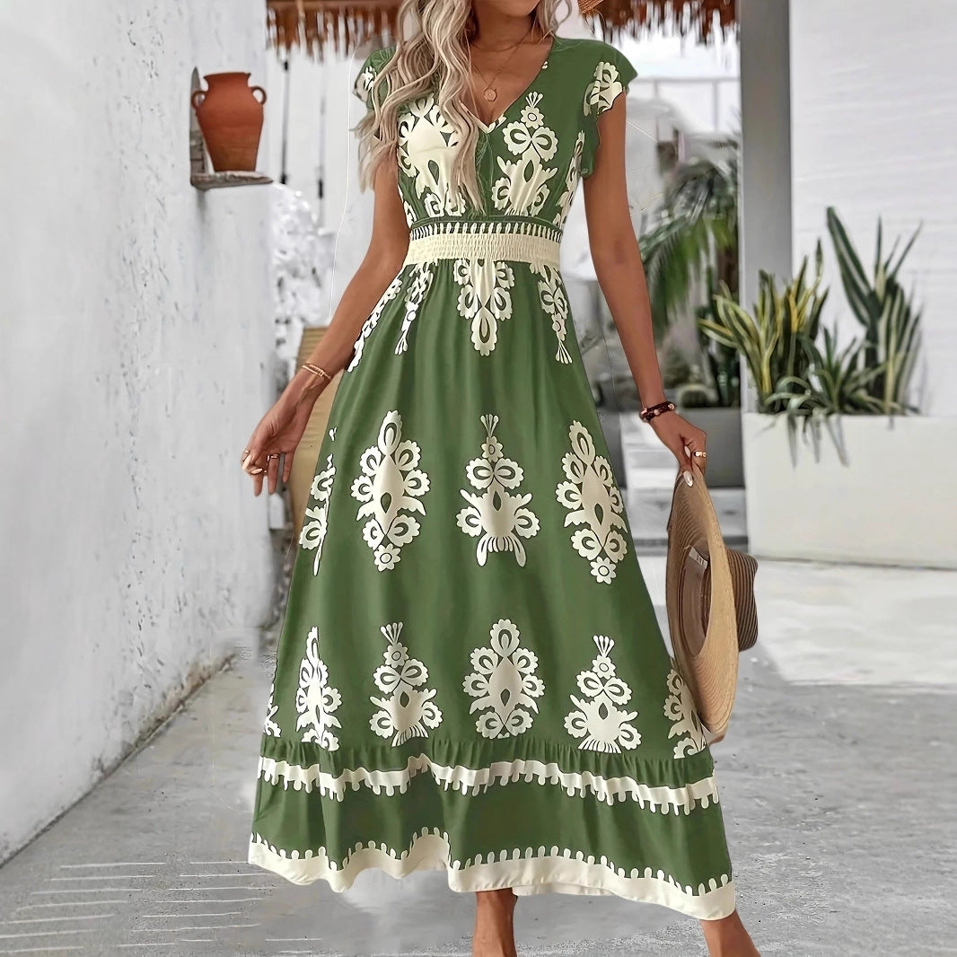 Damen Maxikleid mit einzigartigem grafischen Muster und elastischem Tailleneinsatz Drune