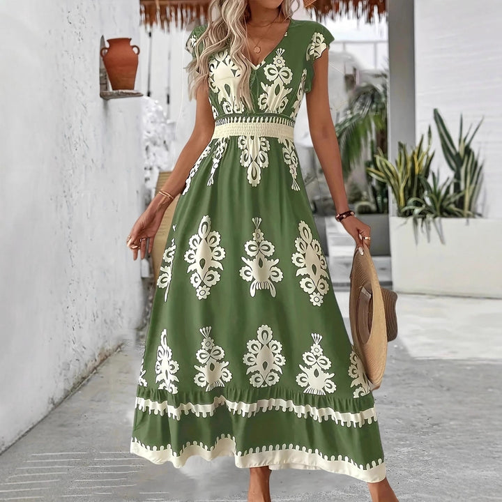 Damen Maxikleid mit einzigartigem grafischen Muster und elastischem Tailleneinsatz Drune