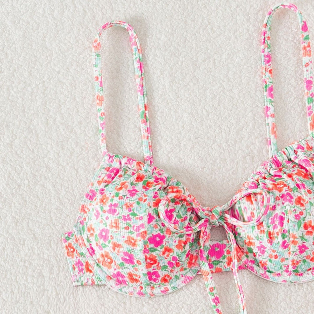 Damen Push-Up-Bikini mit floralem Design und raffinierter Schnürung Drune