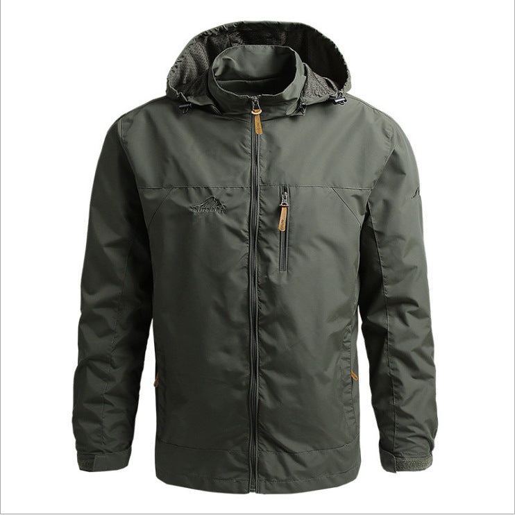 Herren Atmungsaktive Softshell Outdoorjacke mit verstellbarer Kapuze und Reißverschlusstaschen Drune
