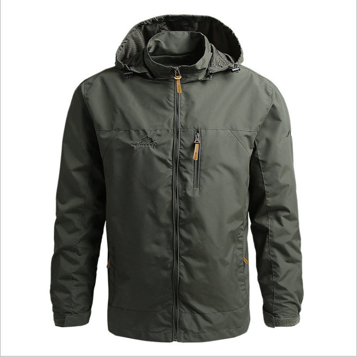 Herren Atmungsaktive Softshell Outdoorjacke mit verstellbarer Kapuze und Reißverschlusstaschen Drune