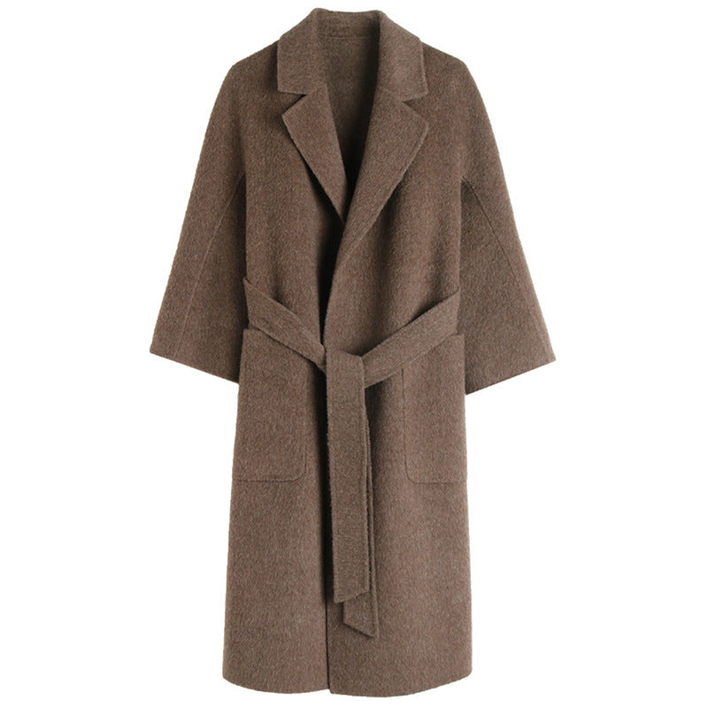 Damen Modischer Wollmantel mit Taillengürtel Drune