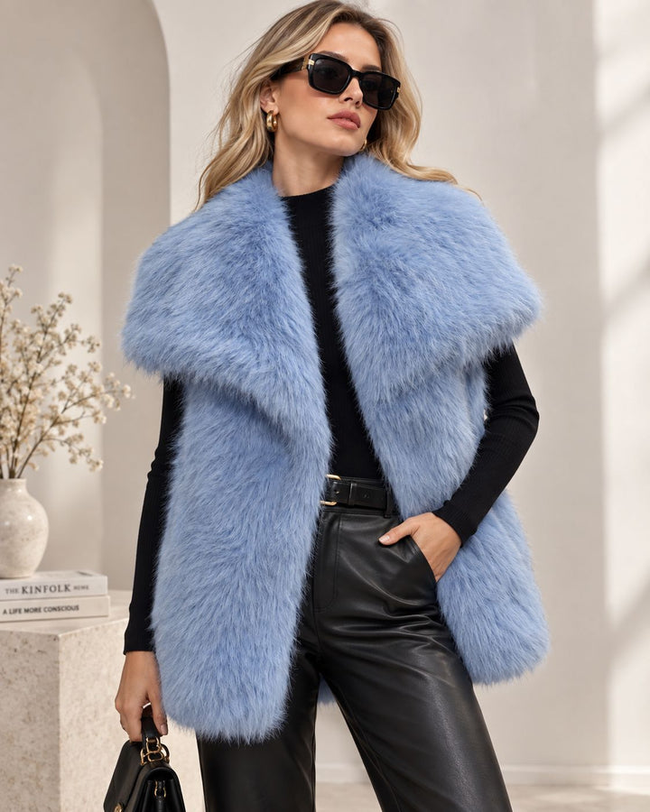 Damen Ärmellose Luxus‑Faux‑Fur‑Weste mit extraweichem Langflor und übergroßem Schalkragen Drune