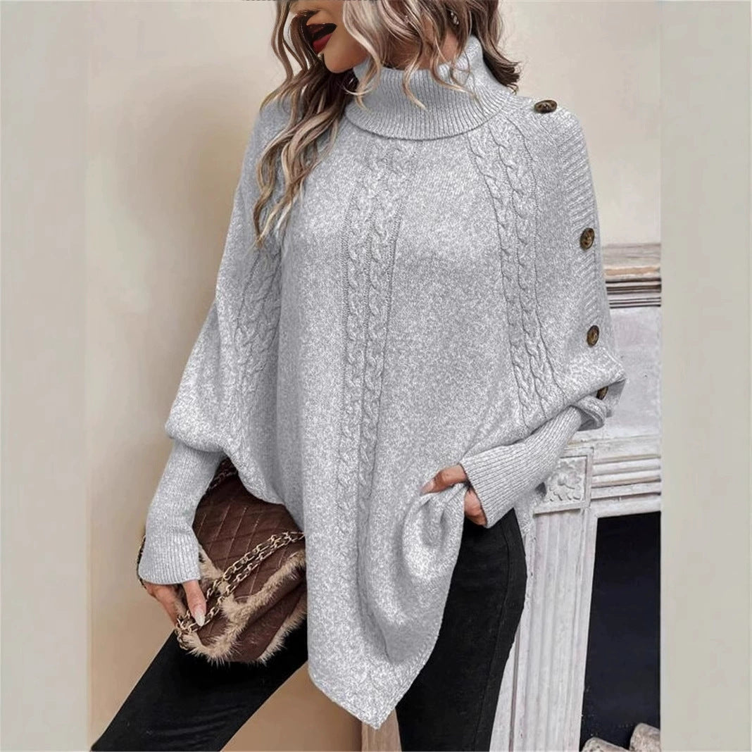 Damen Strickpullover mit Rollkragen und Knopfdetails Drune