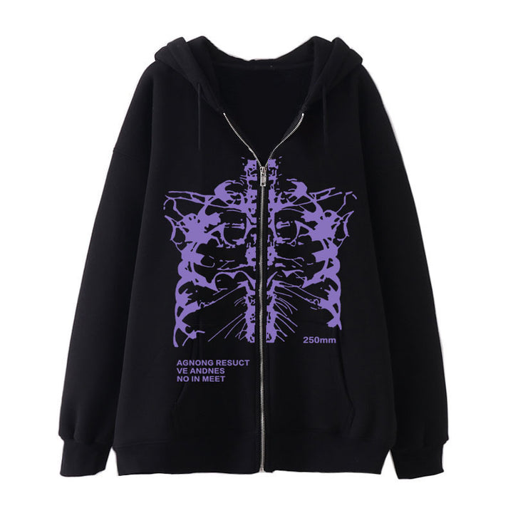 Damen nan Kapuzenjacke mit durchgehendem Reißverschluss und Rippenherz-Print Drune