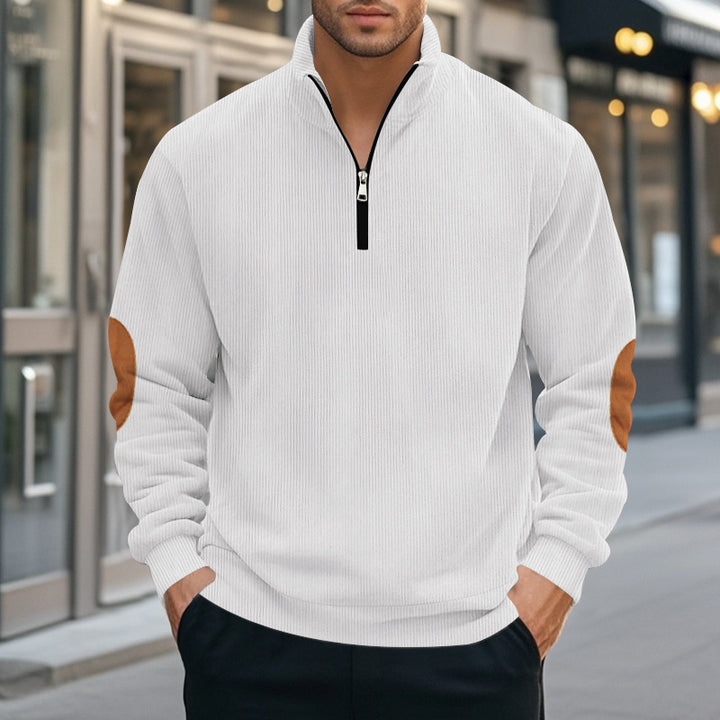 Herren nan Troyer-Halbfleecepullover mit Rippstruktur, elastischen Bündchen und Kontrast-Ellenbogenpatches Drune