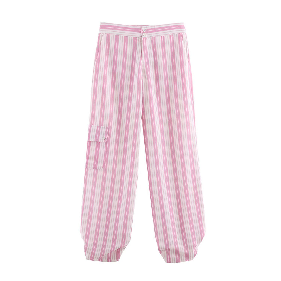 Damen Gestreifte weite Cargo-Hose mit hohem Bund Drune