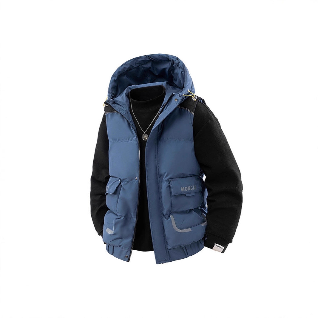Herren Gesteppte Outdoor-Weste mit Kapuze, Cargo-Taschen und verstellbarem Saum Drune