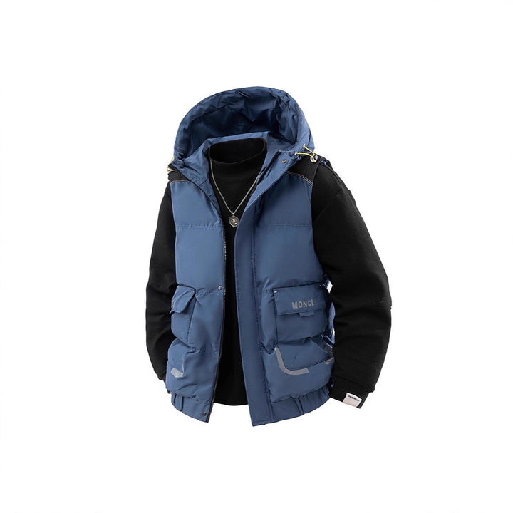Herren Gesteppte Outdoor-Weste mit Kapuze, Cargo-Taschen und verstellbarem Saum Drune