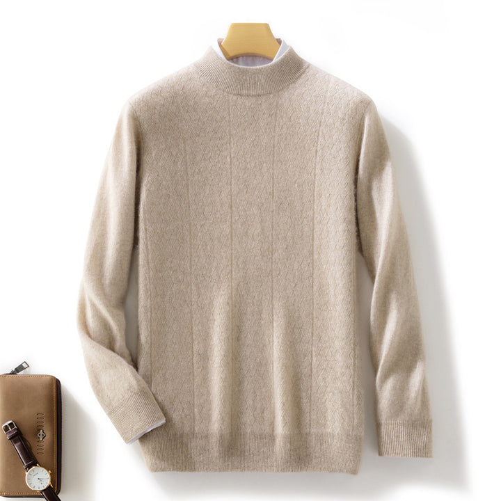 Herren Feiner Stehkragenpullover aus Kaschmir‑Optik mit dezenter Diagonalstruktur und schmalem Bund Drune