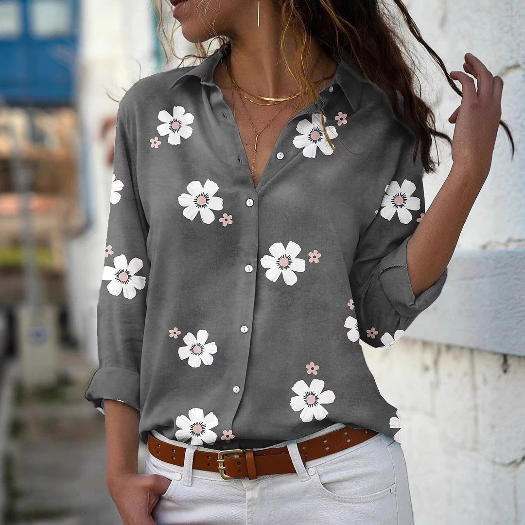 Damen Bluse mit Blumenmuster, Hemdkragen und lockerer Passform Drune