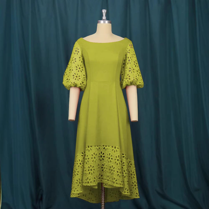Damen Midi-Kleid mit eleganten Lochmuster-Details Drune
