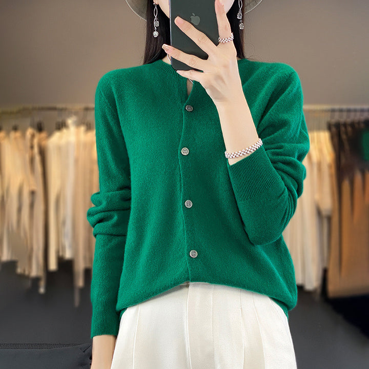 Damen Leichter Feinstrick-Cardigan mit Kaschmir‑Optik, Rundhalsausschnitt und verdeckter Knopfleiste Drune