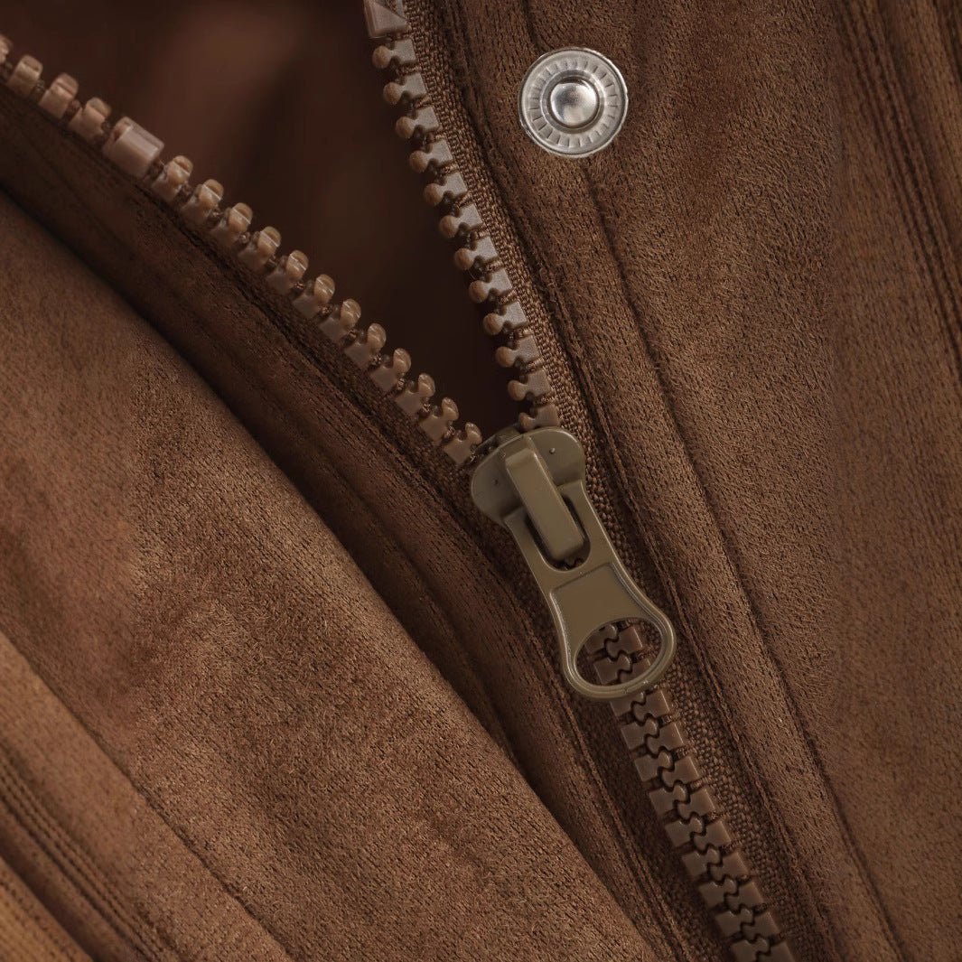 Damen nan Oversize-Fieldjacke in Velourslederoptik mit Pattentaschen, Hemdkragen und elastischem Saum Drune