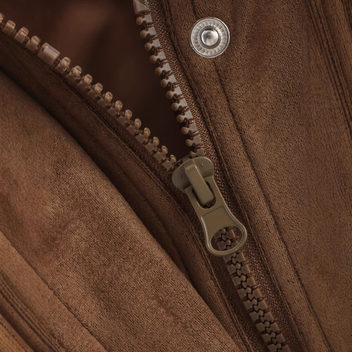 Damen nan Oversize-Fieldjacke in Velourslederoptik mit Pattentaschen, Hemdkragen und elastischem Saum Drune
