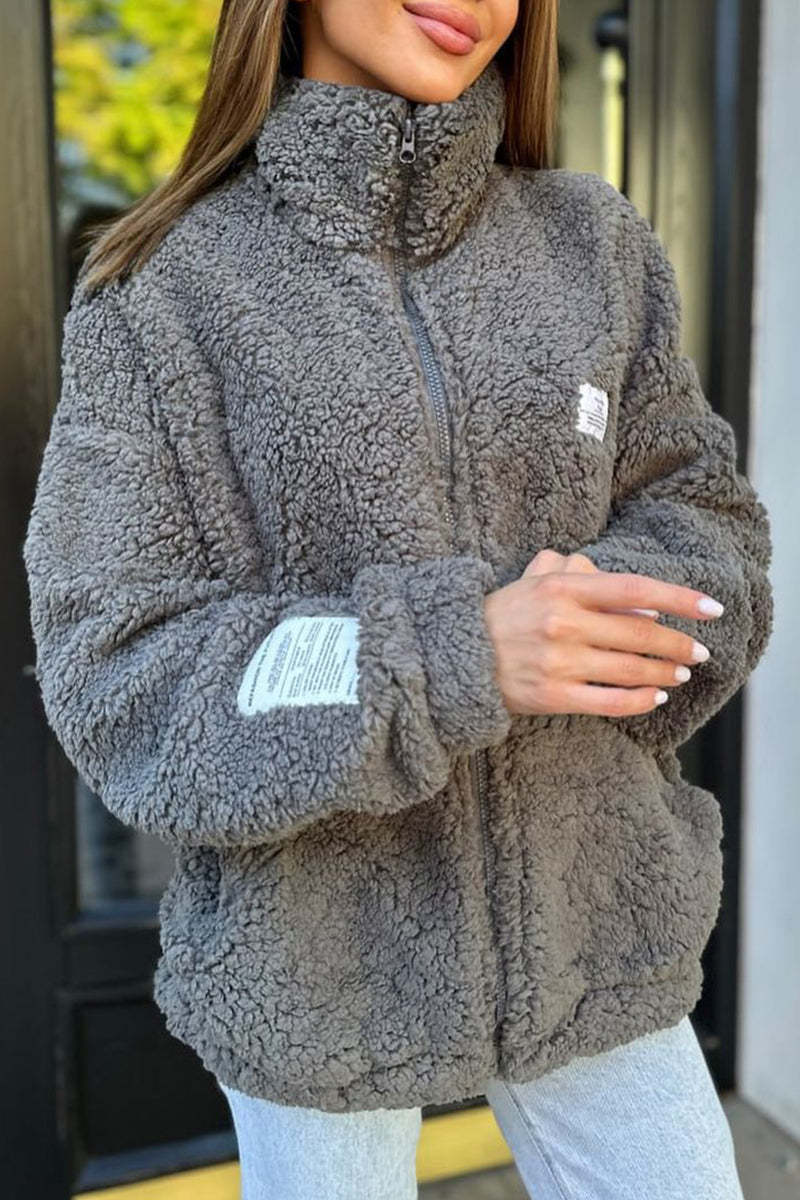 Damen Kuschelige Fleecejacke mit praktischen Taschen und hohen Kragen Drune