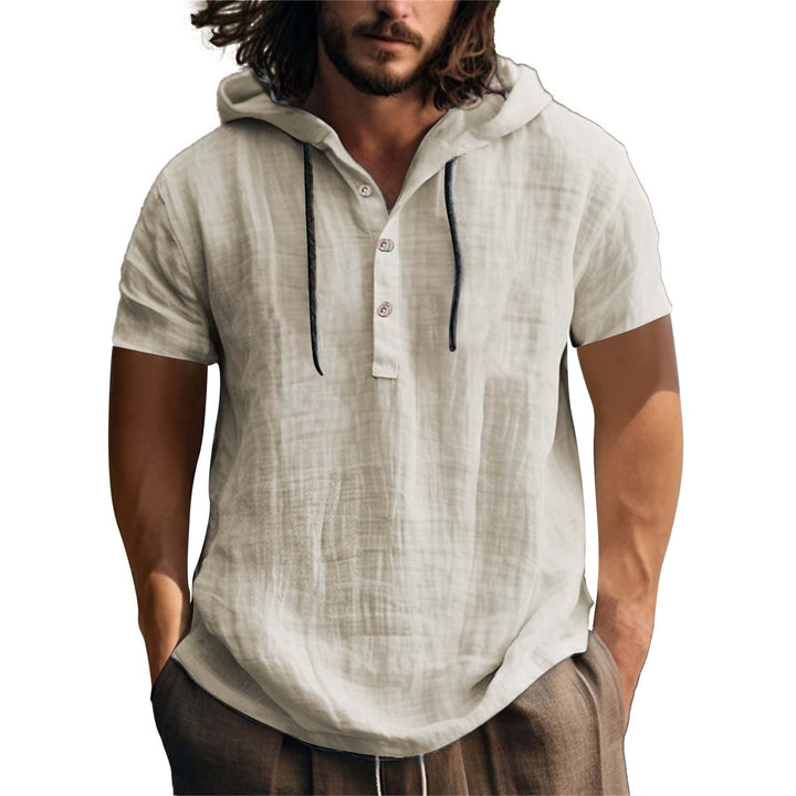 Herren lässiges Kurzarm-Hoodie mit Knopfleiste Drune