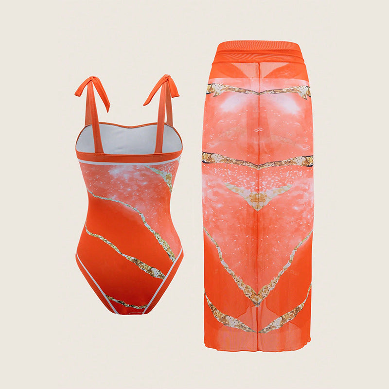Damen Einteiler Badeanzug mit elegantem transparentem Cover-Up Drune