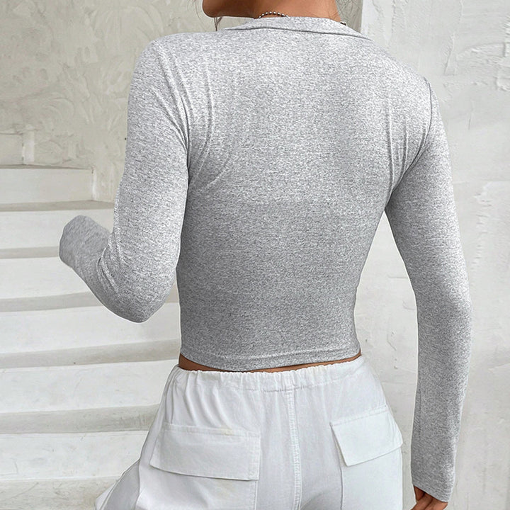 Damen figurbetontes Langarmshirt mit V-Ausschnitt und praktischer Brusttasche Drune