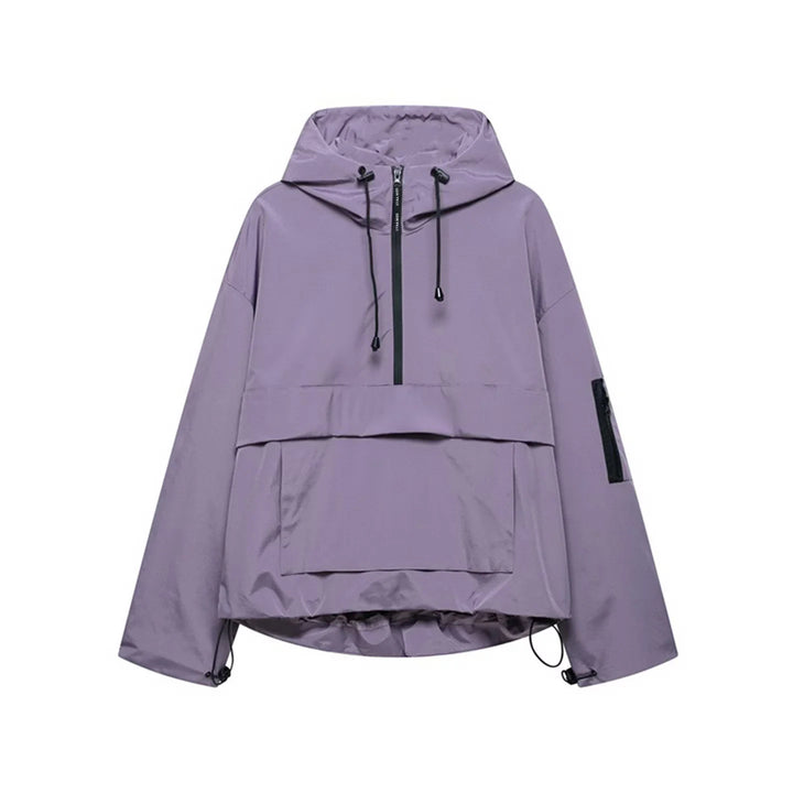 Damen nan winddichte Anorak-Pulloverjacke mit Kapuze, halbem Reißverschluss und großer Kängurutasche Drune