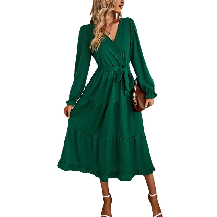Damen Wickelkleid mit Rüschendetails und eleganten Puffärmeln Drune