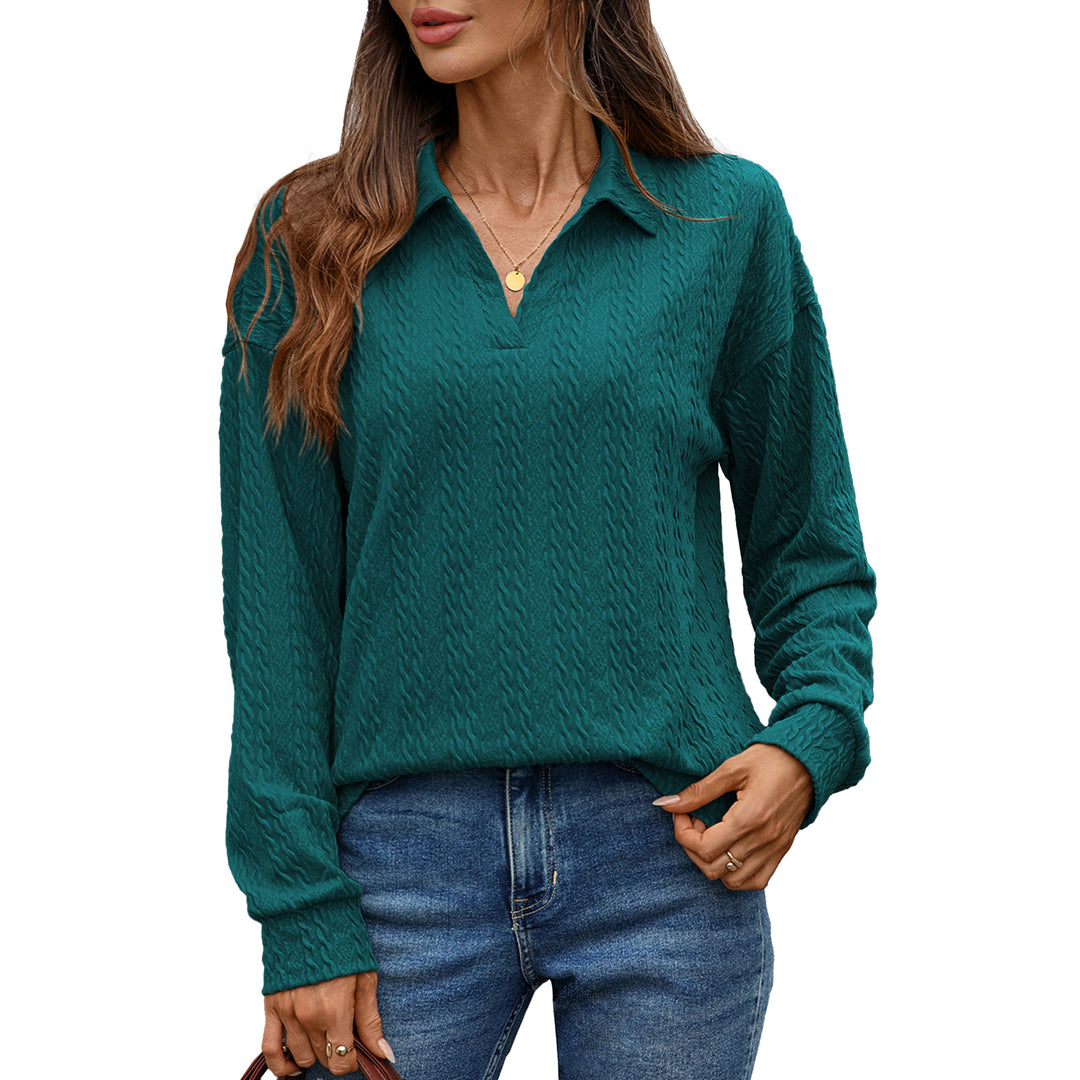 Damen Langarm-Polohemd mit strukturierter Strickoberfläche Drune