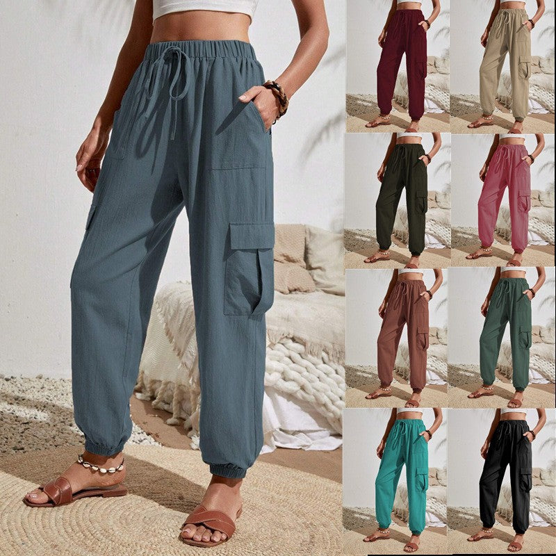 Damen lässige Cargo-Hose mit elastischem Bund und praktischen Taschen Drune