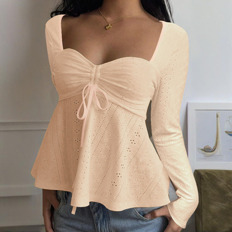 Damen Rüschenshirt mit tiefem Herz-Ausschnitt und verspieltem eleganten Design Drune