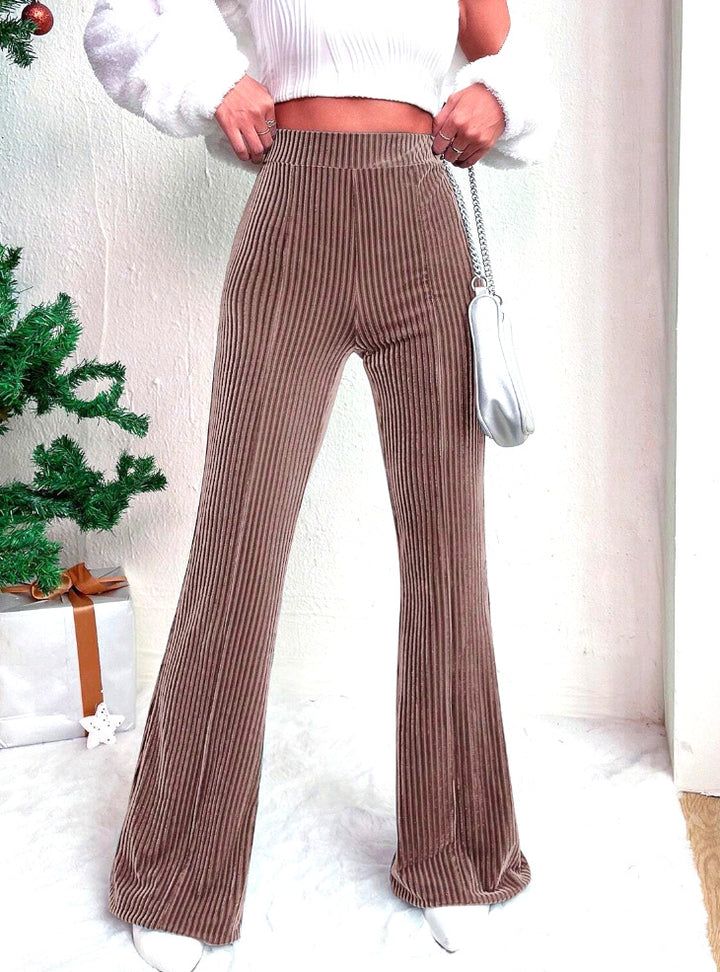 Damen Hochtaillierte gerippte Samt-Hose mit weitem Bein Drune