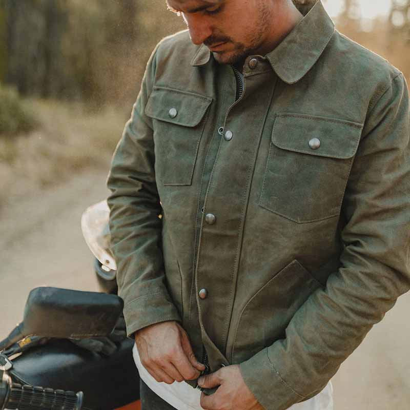 Herren Gewachste Canvas-Arbeiterjacke mit Klappentaschen und Druckknopfverschluss Drune