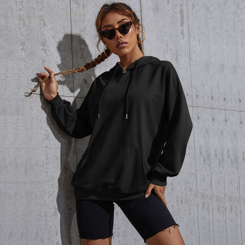 Damen Oversize-Kapuzenpullover mit Kängurutasche und gerippten Bündchen Drune