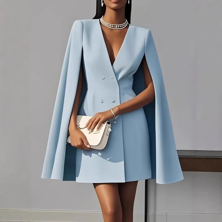 Damen Kurzblazer-Kleid mit Cape-Ärmeln und doppelreihiger Knopfleiste Drune