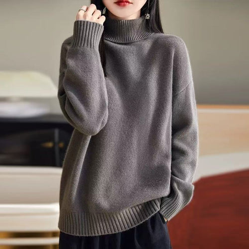 Damen Grobstrickpullover mit hohem Kragen und weichem Material Drune