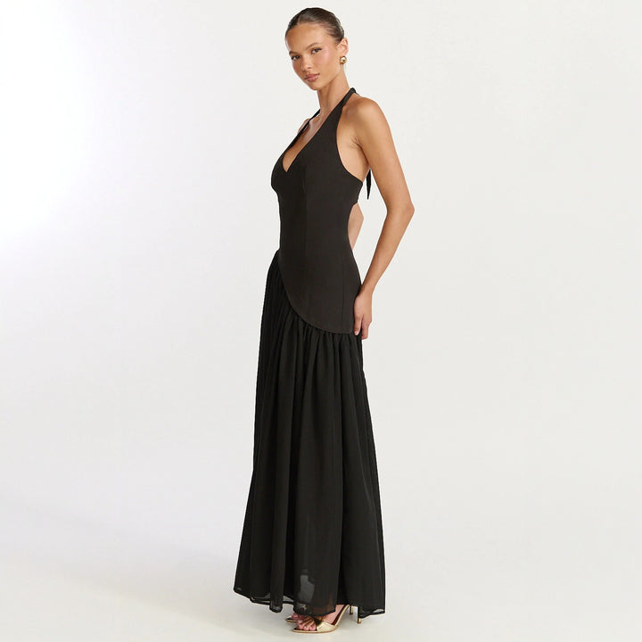 Damen Maxikleid mit tiefem V-Ausschnitt und asymmetrischem Rock Drune