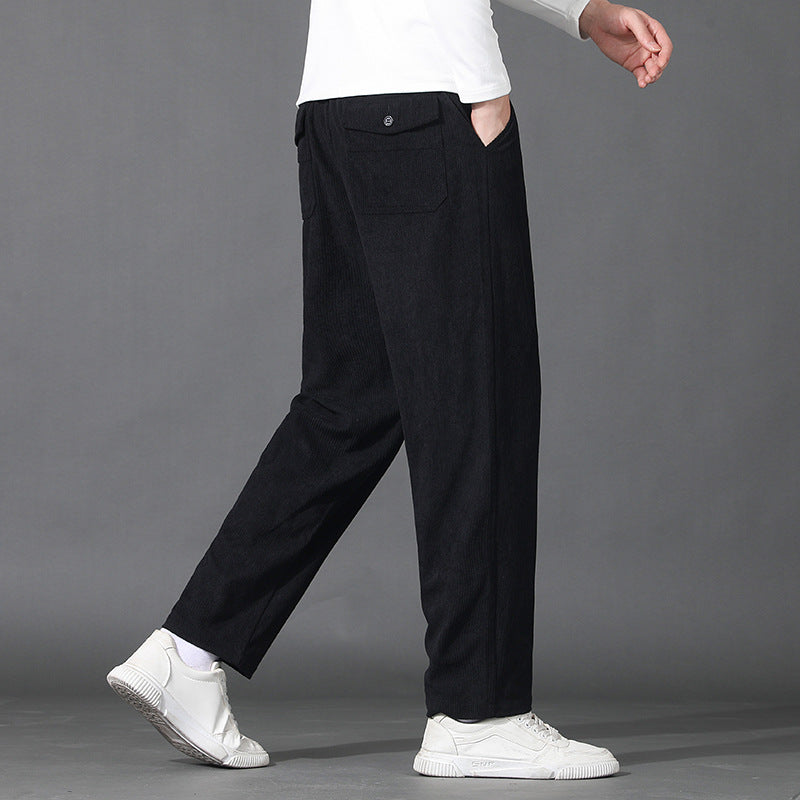 Herren Geradlinige Rib-Struktur Lounge-Hose mit Elastikbund und Klappentasche Drune