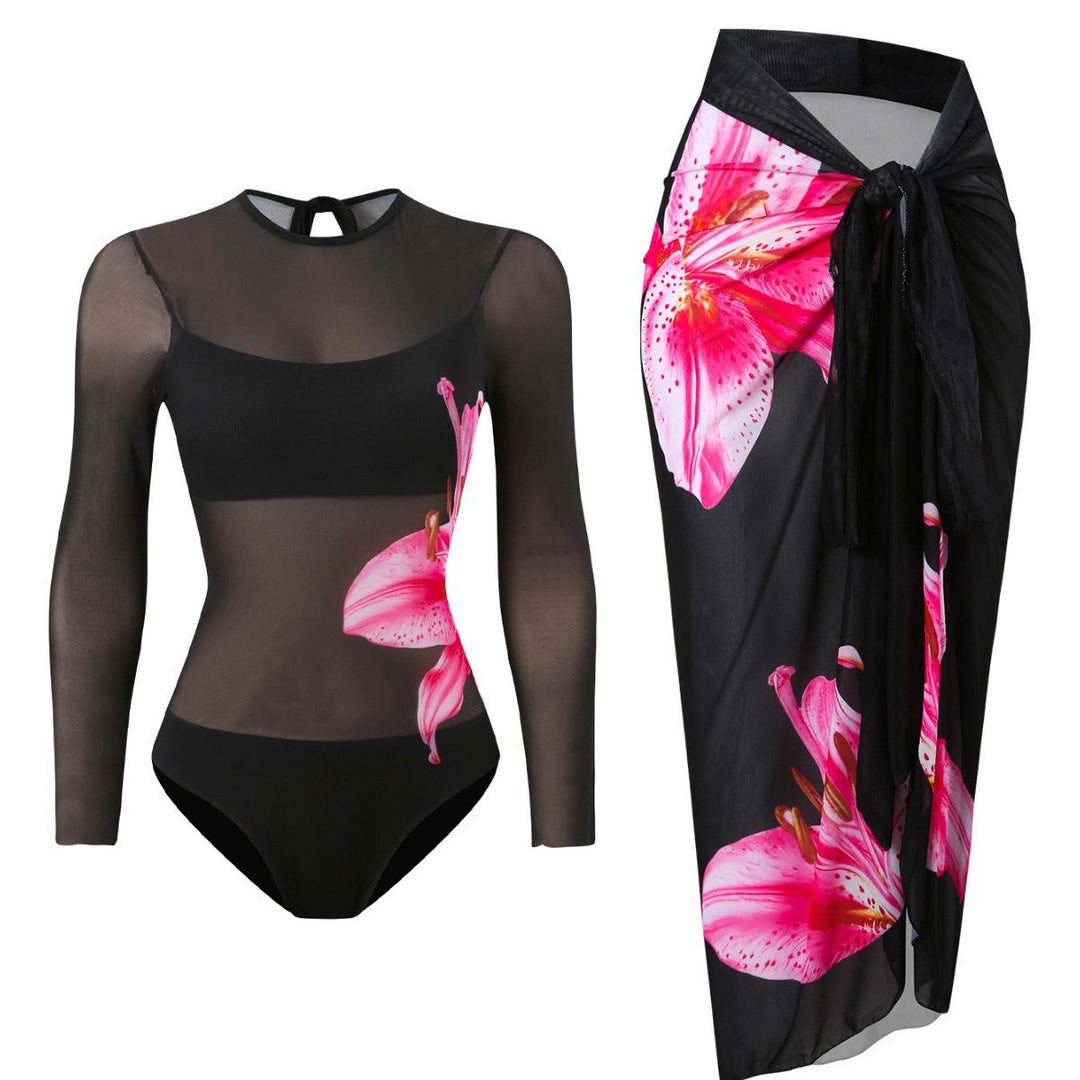 Damen Badeanzug mit elegantem transparentem Wickelrock Drune